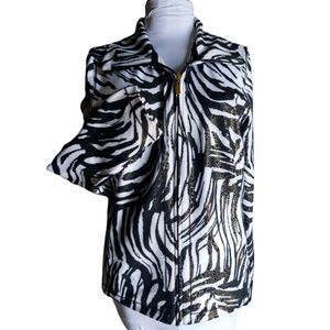 JM Collection Animal Print Metallic Gold Full Zip Track Jacket